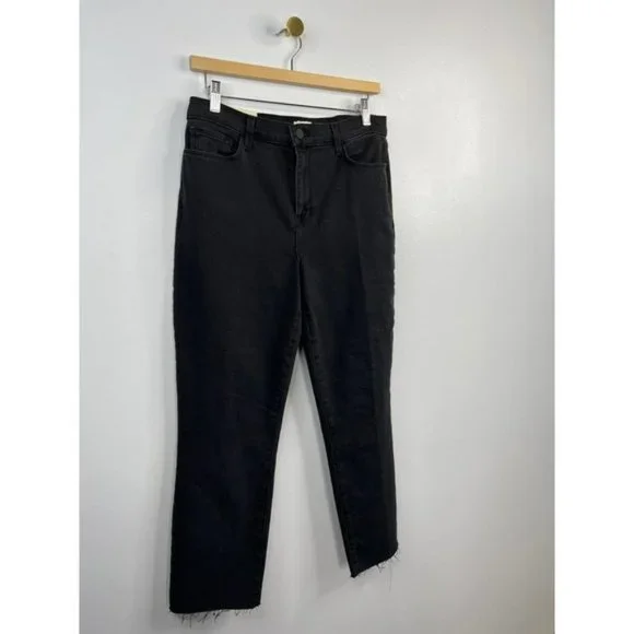 L'Agence Sada High Rise Frayed Hem Cropped Slim Denim Jean Black Size: 30 NWT - Picture 3 of 7